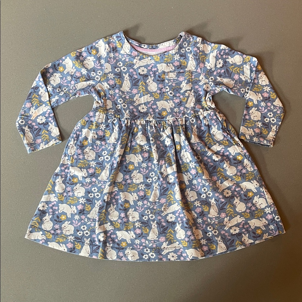 Mini Boden Sleeve Kids Dress with Bunnies 4-5Y